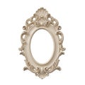 Ornate Oval Decorative Frame with Intricate Scrollwork in Cream Color on White Background Royalty Free Stock Photo
