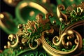Ornate Pattern and Abstract Flowers and Vines in Gold and Green Iridescent Southern Lights Detailed Background AI Generative Royalty Free Stock Photo