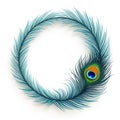 Ornate peacock feather forms circular frame. A single feather with eye motif adorns outer edge. Elegant design element, suitable Royalty Free Stock Photo