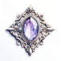 Ornate Pendant With Purple Sapphire Design And Silver Ornaments