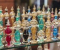 Ornate perfume bottles on a shelf Royalty Free Stock Photo