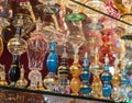 Ornate perfume bottles on a shelf Royalty Free Stock Photo