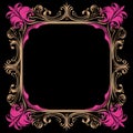 an ornate pink and gold frame on a black background