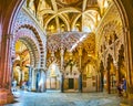The ornate polylobed multifoil arches of Villaviciosa Chapel, Mezquita, on Sep 30 in Cordoba, Spain