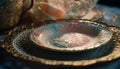 Ornate pottery bowl adds elegance to table generated by AI