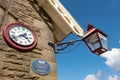 Ornate railway station clock and lantern. Royalty Free Stock Photo