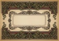 Ornate rectangular border featuring intricate floral and leaf patterns in green, brown, Royalty Free Stock Photo