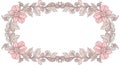 Ornate rectangular floral frame with pink flowers and intricate leaf patterns. Featu Royalty Free Stock Photo