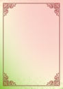 Ornate rectangular frame, color background.