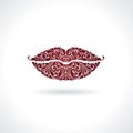 Ornate red lips icon logo kiss red lipstick.