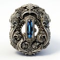 Ornate Renaissance Blue Sapphire Brooch In Baroque-punk Style