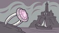 Ornate Ring With Gemstone and Distant Mystical Castle, vector design Generative AI Royalty Free Stock Photo