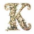 Ornate Rococo Letter K With Photorealistic Detail And Floral Accents