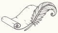 Ornate rolled scroll and feather quill, classic writing tool, historical document, vector design Generative AI Royalty Free Stock Photo
