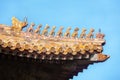 Ornate roof figurines at the Forbidden City, Beijing, China Royalty Free Stock Photo