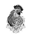 Ornate Rooster Icon, Cockerel Portrait Isolated, Chinese Horoscope Minimal Rooster Symbol on White