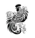 Ornate Rooster Icon, Cockerel Portrait Isolated, Chinese Horoscope Minimal Rooster Symbol on White