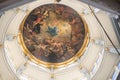 Ornate round gothic ceiling painting in cathedral