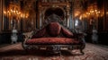 Ornate royal seat with velvet cushions in a regal palace room