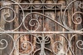 Ornate Rusted wrought iron cemetery gate and door. What the Gate