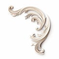 Ornate Scrolling Scroll On White Background: Decorative Relief Design Element