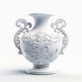 Ornate Sculpture Design White Vase 3d Photo