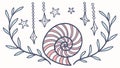 Ornate Seashell and Star Border: Nautical Coastal Design, vector design Generative AI Royalty Free Stock Photo