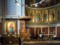 Ornate sermon delivery podium at the altar area of the Sankt Ansgars Kirke