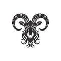 Ornate Sheep Icon, Sheep Portrait Isolated, Chinese Horoscope Minimal Ram Symbol on White