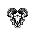 Ornate Sheep Icon, Sheep Portrait Isolated, Chinese Horoscope Minimal Ram Symbol on White