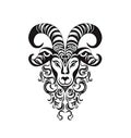 Ornate Sheep Icon, Sheep Portrait Isolated, Chinese Horoscope Minimal Ram Symbol on White