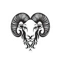 Ornate Sheep Icon, Sheep Portrait Isolated, Chinese Horoscope Minimal Ram Symbol on White