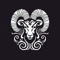 Ornate Sheep Icon, Sheep Portrait Isolated, Chinese Horoscope Minimal Ram Symbol on White