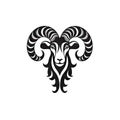 Ornate Sheep Icon, Sheep Portrait Isolated, Chinese Horoscope Minimal Ram Symbol on White