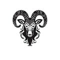 Ornate Sheep Icon, Sheep Portrait Isolated, Chinese Horoscope Minimal Ram Symbol on White