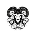 Ornate Sheep Icon, Sheep Portrait Isolated, Chinese Horoscope Minimal Ram Symbol on White