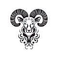 Ornate Sheep Icon, Sheep Portrait Isolated, Chinese Horoscope Minimal Ram Symbol on White