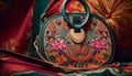 Ornate silk purse with embroidered flower pattern exudes elegance generated by AI