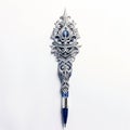 Ornate Silver And Blue Engraved Ballpoint Pen With Hyperrealistic Fantasy Design