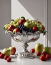 Ornate Silver Bowl Filled With Fresh Fruit Royalty Free Stock Photo
