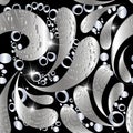 Ornate silver 3d Paisley floral seamless pattern. Ornamental shiny space vector background. Textured shine paisley flowers,