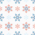 Ornate snowflakes geometric shape of blue and red colors in a seamless pattern Royalty Free Stock Photo