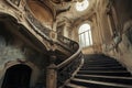 An ornate staircase in an abandoned palace Royalty Free Stock Photo