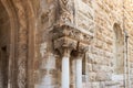 Ornate stone pillars at the entrance to Lutheran Church of the Redeemer on Muristan street in the old city of Jerusalem, Israel
