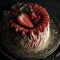 Ornate strawberry mascarpone cheesecake, food photography, generative AI