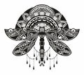 Black and white Ornate stylized dragonfly. Spiritual, esoteric, totem symbol of Africa, India, America. Ethnic Vector illustration Royalty Free Stock Photo