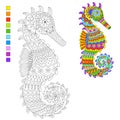 Ornate stylized seahorse for children coloring book