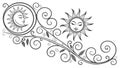 Ornate Sun and Moon Celestial Scroll, Decorative Harmony of Day and Night, vector design Generative AI Royalty Free Stock Photo