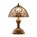 Golden Ornate Table Lamp With Dark Wood Shade Royalty Free Stock Photo