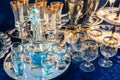 Ornate Table Set Crystal Glasses Wine Champagne Silverware Eating Luxury Fancy Royalty Free Stock Photo